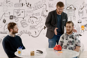 Pls Like. Image shows from L to R: Liam (Liam Williams), James Wirm (Tim Key). Copyright: Left Bank Pictures