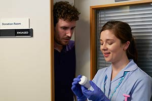 Porters. Image shows from L to R: Simon Porter (Edward Easton), Lucy (Claudia Jessie)