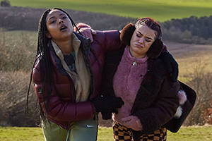 PRU. Image shows from L to R: Sienna (Nkechi Simms), Belle (Pia Somersby)