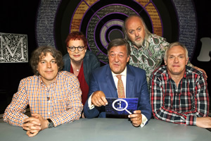 QI. Image shows from L to R: Alan Davies, Jo Brand, Stephen Fry, Bill Bailey, Greg Davies. Copyright: TalkbackThames