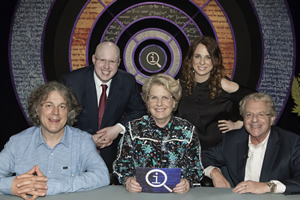 QI. Image shows from L to R: Alan Davies, Matt Lucas, Sandi Toksvig, Cariad Lloyd, Jerry Springer. Copyright: TalkbackThames