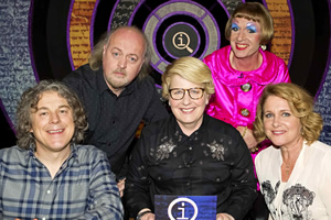 QI. Image shows from L to R: Alan Davies, Bill Bailey, Sandi Toksvig, Grayson Perry, Jan Ravens. Copyright: TalkbackThames