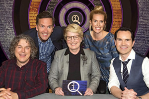 QI. Image shows from L to R: Alan Davies, Colin Lane, Sandi Toksvig, Sara Pascoe, Jimmy Carr. Copyright: TalkbackThames