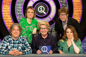 QI. Image shows from L to R: Alan Davies, Holly Walsh, Sandi Toksvig, Josh Widdicombe, Cariad Lloyd. Copyright: TalkbackThames