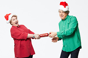 QI. Image shows left to right: Sandi Toksvig, Alan Davies