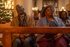 Queenie. Image shows left to right: Grandad Wilfred (Joseph Marcell), Grandma Veronica (Llewella Gideon)