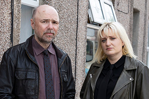 Rain Dogs. Image shows left to right: Simon (Karl Pilkington), Costello Jones (Daisy May Cooper)