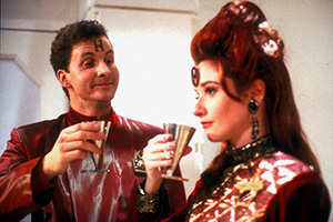 Red Dwarf. Image shows left to right: Rimmer (Chris Barrie), Nirvanah Crane (Jane Horrocks). Credit: BBC