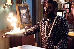 The Reluctant Landlord. Image shows from L to R: Romesh (Romesh Ranganathan), Julie (Yasmine Akram). Copyright: What Larks Productions