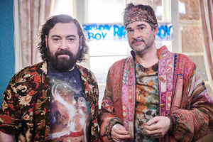 The Reluctant Landlord. Image shows from L to R: Lemon (Nick Helm), New Age Bloke (Adam Riches). Copyright: What Larks Productions