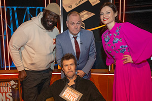 Rhod Gilbert's Growing Pains. Image shows left to right: Kevin Garry, Rhod Gilbert, Jack Dee, Sophie Ellis-Bextor