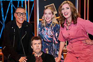 Rhod Gilbert's Growing Pains. Image shows left to right: Gok Wan, Rhod Gilbert, Katherine Ryan, Jessica Knappett