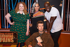 Rhod Gilbert's Growing Pains. Image shows left to right: Amy Gledhill, Michelle Visage, Rhod Gilbert, Emmanuel Sonubi