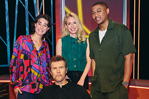 Rhod Gilbert's Growing Pains. Image shows left to right: Lara Ricote, Rhod Gilbert, Lucy Beaumont, Rickie Haywood-Williams