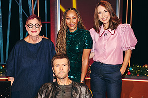 Rhod Gilbert's Growing Pains. Image shows left to right: Jo Brand, Rhod Gilbert, Melanie Brown, Alex Jones