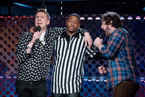 Roast Battle. Image shows from L to R: Joe Lycett, Brian Moses, Nick Helm