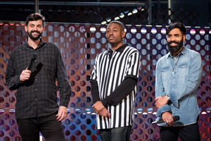 Roast Battle. Image shows from L to R: Fin Taylor, Brian Moses, Paul Chowdhry