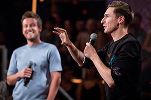 Roast Battle. Image shows from L to R: Chris Ramsey, Tom Rosenthal