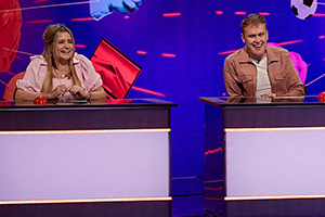 Rob Beckett's Undeniable. Image shows from L to R: Harriet Kemsley, Josh Jones. Copyright: Monkey Kingdom