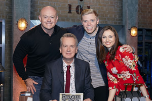 Room 101. Image shows from L to R: Ross Kemp, Frank Skinner, Rob Beckett, Sophie Ellis-Bextor. Copyright: Hat Trick Productions