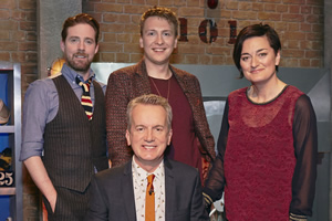 Room 101. Image shows from L to R: Ricky Wilson, Frank Skinner, Joe Lycett, Zoe Lyons. Copyright: Hat Trick Productions