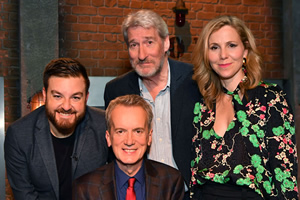 Room 101. Image shows from L to R: Alex Brooker, Frank Skinner, Jeremy Paxman, Sally Phillips. Copyright: Hat Trick Productions