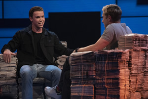 The Russell Howard Hour. Image shows from L to R: Will Poulter, Russell Howard. Copyright: Avalon Television