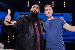 The Russell Howard Hour. Image shows from L to R: Guz Khan, Russell Howard. Copyright: Avalon Television