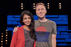 The Russell Howard Hour. Image shows from L to R: Konnie Huq, Russell Howard. Copyright: Avalon Television