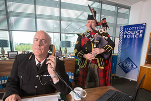 Scot Squad. Chief Commissioner Cameron Miekelson (Jack Docherty). Copyright: The Comedy Unit