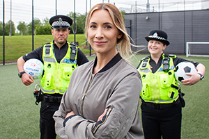 Scot Squad. Image shows from L to R: PC Jack McLaren (Jordan Young), Amy Irons, PC Sarah Fletcher (Sally Reid). Copyright: The Comedy Unit