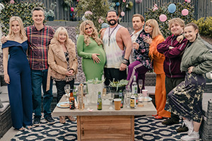 The Scotts. Image shows left to right: Laura Scott (Sharon Young), Henry Scott (Iain Connell), Moira Scott (Barbara Rafferty), Colette Scott (Louise McCarthy), Darren Lee (Lee Greig), Vincent Scott (Robert Florence), Vonny Scott (Shauna MacDonald), Jason Scott (Taylor Stewart), Erin Scott (Natacha Jean Baker)