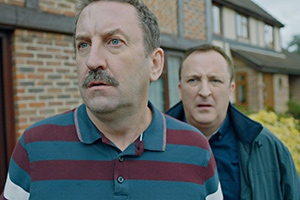 Semi-Detached. Image shows from L to R: Stuart (Lee Mack), Charlie (Neil Fitzmaurice). Copyright: Happy Tramp Productions