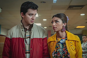 Sex Education. Image shows left to right: Otis Milburn (Asa Butterfield), Ruby Matthews (Mimi Keene). Credit: Eleven Film