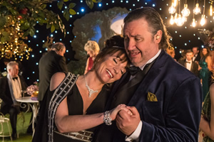 Shakespeare & Hathaway - Private Investigators. Image shows from L to R: Lady Tania Bede (Anna Wilson Jones), Frank Hathaway (Mark Benton). Copyright: BBC