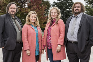 Shakespeare & Hathaway - Private Investigators. Image shows from L to R: Frank Hathaway (Mark Benton), Luella Shakespeare (Jo Joyner), Roamy Cusack (Rebecca Gethings), Phil Sirkin (Victor McGuire)