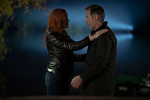 Small Town, Big Story. Image shows left to right: Wendy Patterson (Christina Hendricks), Seamus Proctor (Paddy Considine)