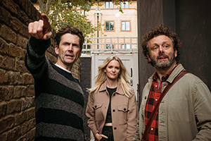 Staged. Image shows left to right: David (David Tennant), Anna (Anna Lundberg), Michael (Michael Sheen)