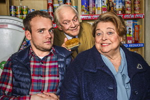 Still Open All Hours. Image shows from L to R: Leroy (James Baxter), Granville (David Jason), Nurse Gladys Emmanuel (Lynda Baron). Copyright: BBC