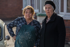 Still Open All Hours. Image shows from L to R: Nurse Gladys Emmanuel (Lynda Baron), Mrs Featherstone (Stephanie Cole). Copyright: BBC