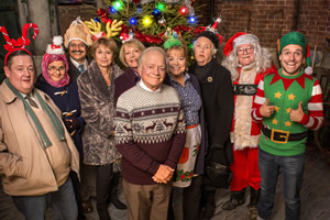 Still Open All Hours. Image shows from L to R: Wet Eric (Johnny Vegas), Mrs Hussein (Nina Wadia), Cyril (Kulvinder Ghir), Madge (Brigit Forsyth), Mavis (Maggie Ollerenshaw), Granville (David Jason), Nurse Gladys Emmanuel (Lynda Baron), Mrs Featherstone (Stephanie Cole), Gastric (Tim Healy), Leroy (James Baxter). Copyright: BBC