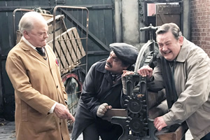 Still Open All Hours. Image shows from L to R: Granville (David Jason), Cyril (Kulvinder Ghir), Wet Eric (Johnny Vegas)