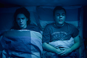 Such Brave Girls. Image shows left to right: Josie (Kat Sadler), Seb (Freddie Meredith)