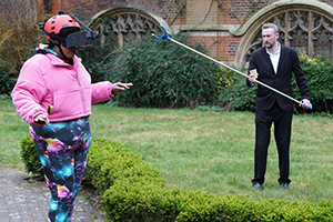 Taskmaster. Image shows from L to R: Desiree Burch, Alex Horne. Copyright: Avalon Television