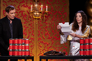 Taskmaster. Image shows from L to R: Ardal O'Hanlon, Bridget Christie