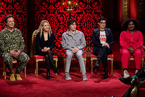 Taskmaster. Image shows left to right: Julian Clary, Lucy Beaumont, Sam Campbell, Sue Perkins, Susan Wokoma