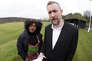 Taskmaster. Image shows left to right: Susan Wokoma, Alex Horne