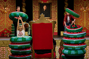 Taskmaster. Image shows left to right: John Robins, Joanne McNally, Steve Pemberton