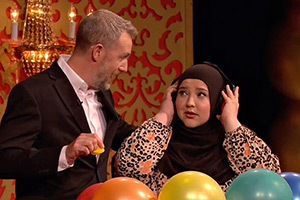 Taskmaster. Image shows left to right: Alex Horne, Fatiha El-Ghorri Taskmaster. Image shows left to right: Alex Horne, Fatiha El-Ghorri