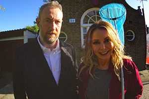 Taskmaster. Image shows left to right: Alex Horne, Carol Vorderman. Credit: Avalon Television